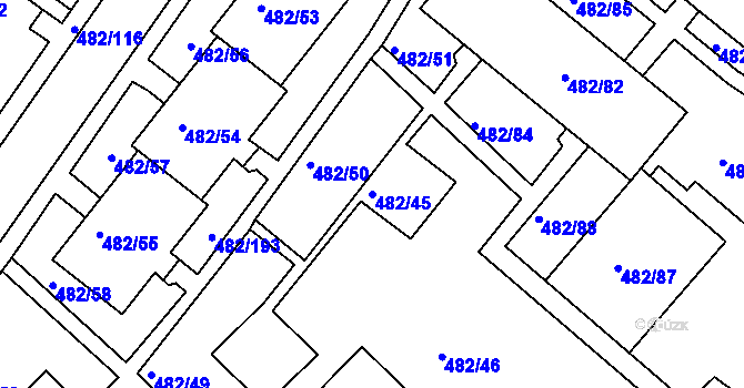 Parcela st. 482/45 v KÚ Frýdek, Katastrální mapa
