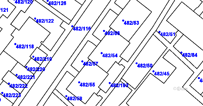 Parcela st. 482/54 v KÚ Frýdek, Katastrální mapa