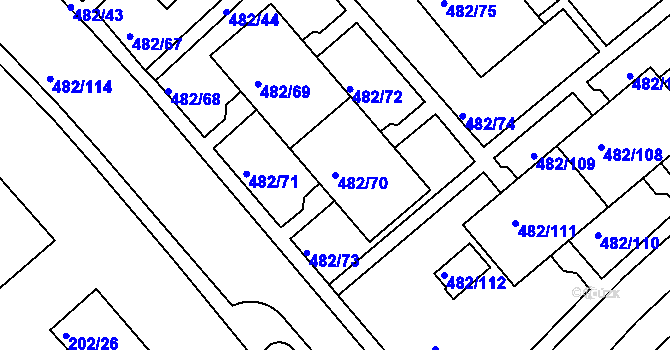 Parcela st. 482/70 v KÚ Frýdek, Katastrální mapa