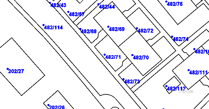 Parcela st. 482/71 v KÚ Frýdek, Katastrální mapa