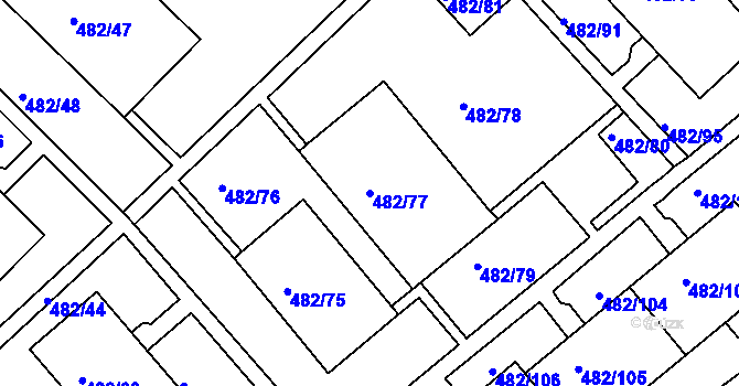 Parcela st. 482/77 v KÚ Frýdek, Katastrální mapa