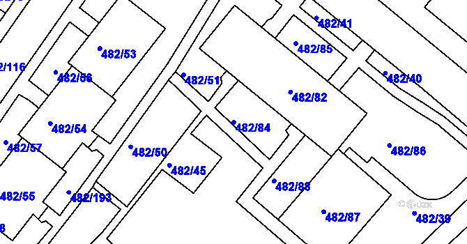 Parcela st. 482/84 v KÚ Frýdek, Katastrální mapa