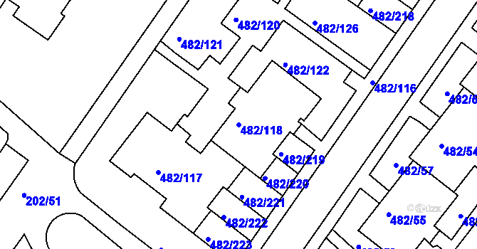 Parcela st. 482/118 v KÚ Frýdek, Katastrální mapa