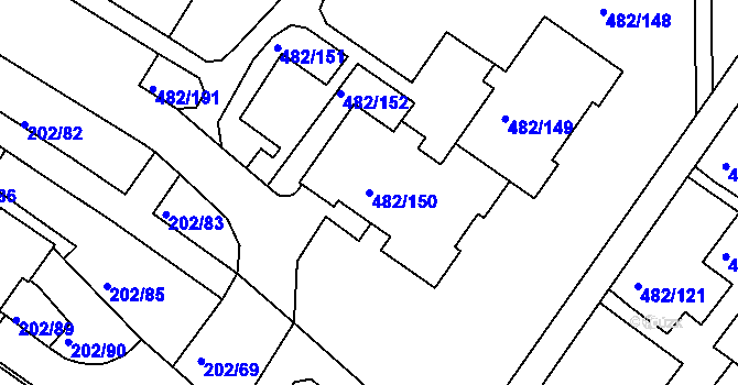 Parcela st. 482/150 v KÚ Frýdek, Katastrální mapa