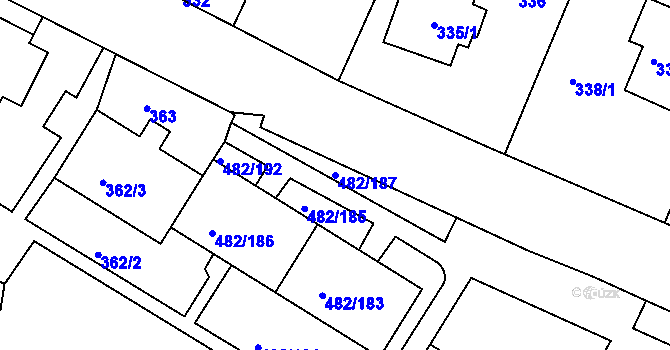 Parcela st. 482/187 v KÚ Frýdek, Katastrální mapa
