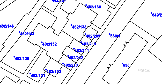 Parcela st. 482/210 v KÚ Frýdek, Katastrální mapa