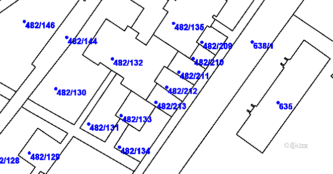 Parcela st. 482/212 v KÚ Frýdek, Katastrální mapa