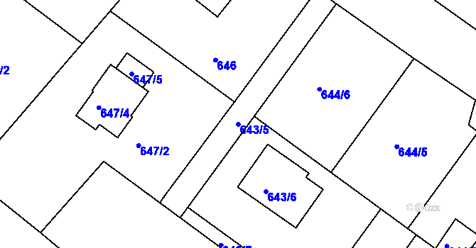 Parcela st. 643/5 v KÚ Frýdek, Katastrální mapa