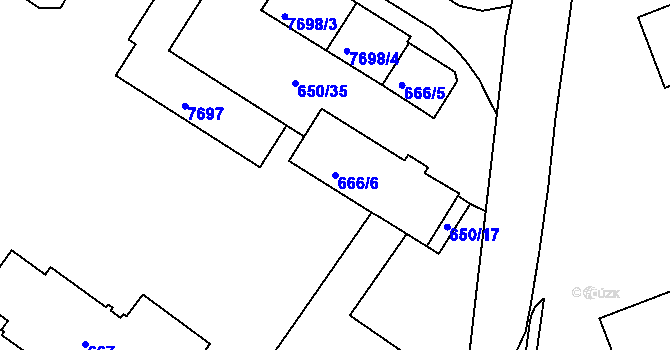 Parcela st. 666/6 v KÚ Frýdek, Katastrální mapa