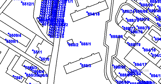 Parcela st. 688/1 v KÚ Frýdek, Katastrální mapa