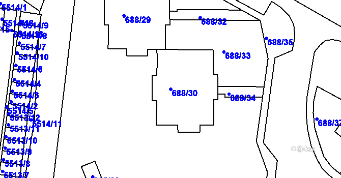 Parcela st. 688/30 v KÚ Frýdek, Katastrální mapa