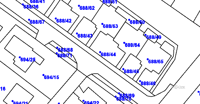 Parcela st. 688/44 v KÚ Frýdek, Katastrální mapa