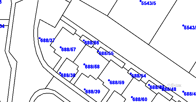 Parcela st. 688/55 v KÚ Frýdek, Katastrální mapa
