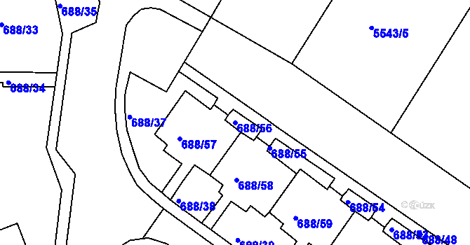 Parcela st. 688/56 v KÚ Frýdek, Katastrální mapa