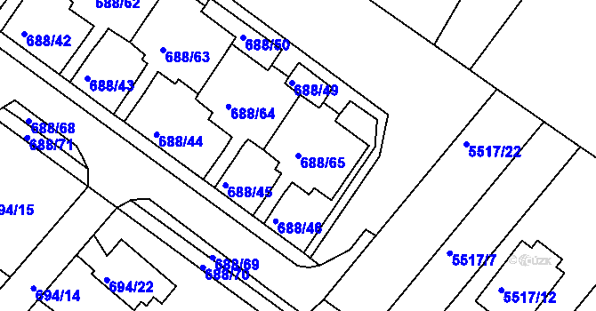Parcela st. 688/65 v KÚ Frýdek, Katastrální mapa
