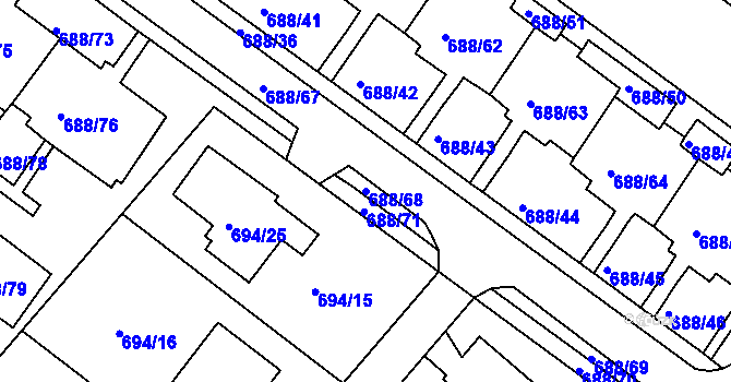 Parcela st. 688/68 v KÚ Frýdek, Katastrální mapa