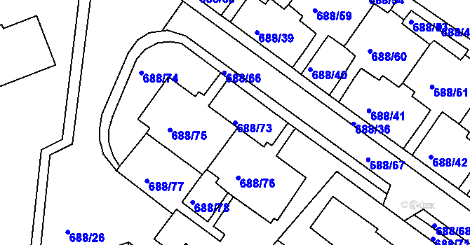 Parcela st. 688/73 v KÚ Frýdek, Katastrální mapa