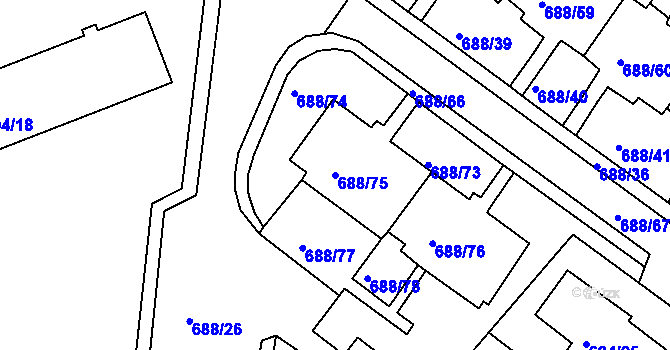 Parcela st. 688/75 v KÚ Frýdek, Katastrální mapa