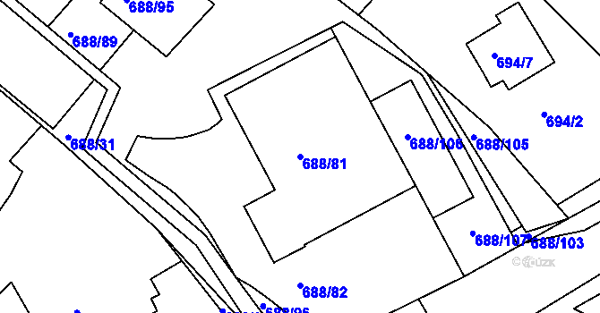 Parcela st. 688/81 v KÚ Frýdek, Katastrální mapa