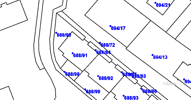 Parcela st. 688/84 v KÚ Frýdek, Katastrální mapa