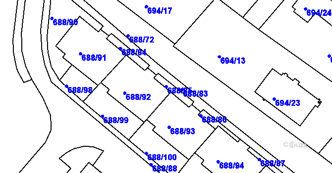 Parcela st. 688/85 v KÚ Frýdek, Katastrální mapa