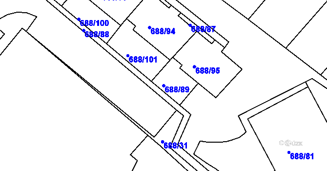 Parcela st. 688/89 v KÚ Frýdek, Katastrální mapa