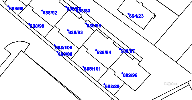 Parcela st. 688/94 v KÚ Frýdek, Katastrální mapa