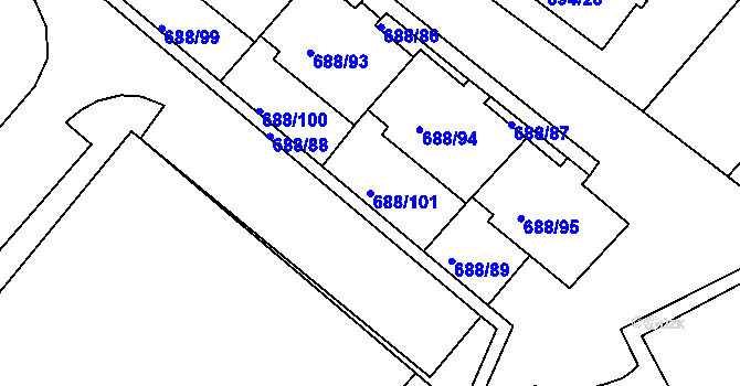 Parcela st. 688/101 v KÚ Frýdek, Katastrální mapa