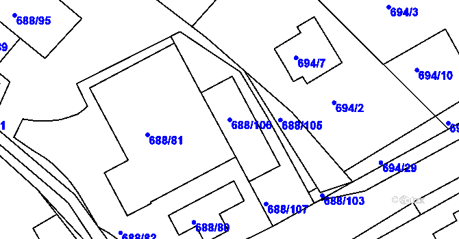 Parcela st. 688/106 v KÚ Frýdek, Katastrální mapa