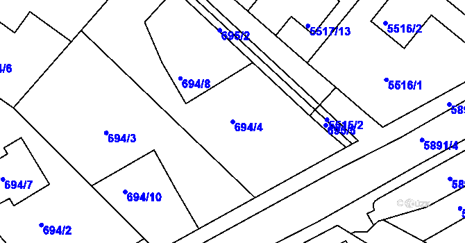 Parcela st. 694/4 v KÚ Frýdek, Katastrální mapa