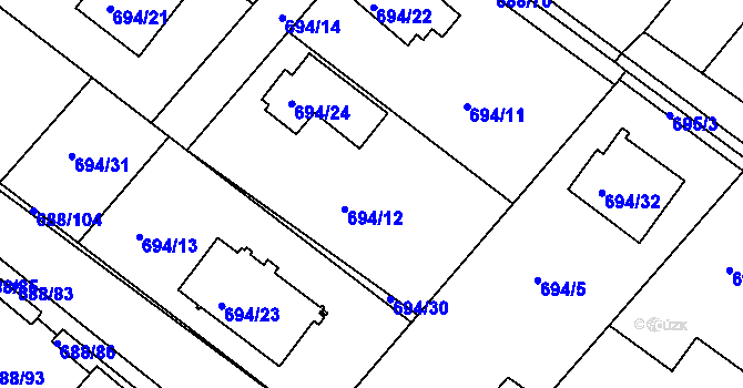 Parcela st. 694/12 v KÚ Frýdek, Katastrální mapa