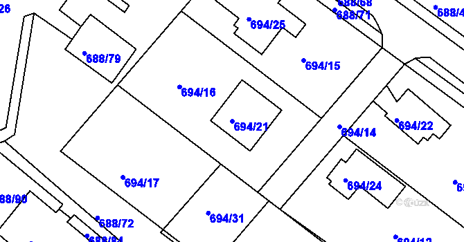 Parcela st. 694/21 v KÚ Frýdek, Katastrální mapa