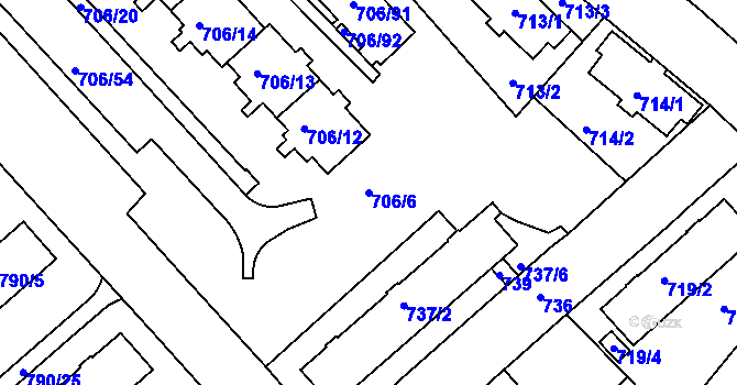 Parcela st. 706/6 v KÚ Frýdek, Katastrální mapa