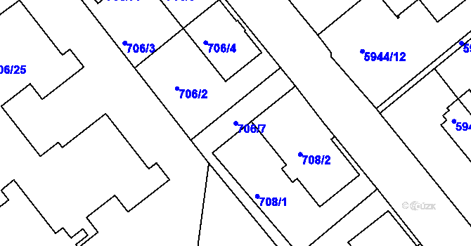 Parcela st. 706/7 v KÚ Frýdek, Katastrální mapa