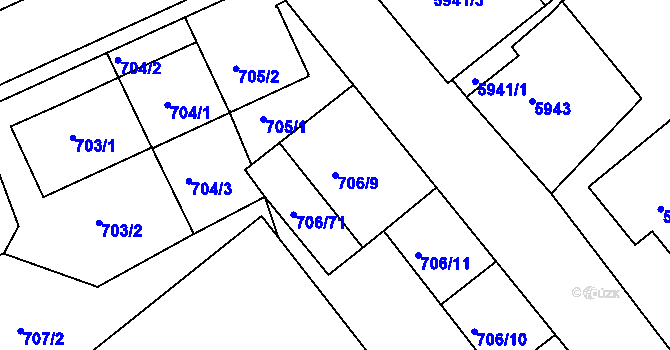 Parcela st. 706/9 v KÚ Frýdek, Katastrální mapa