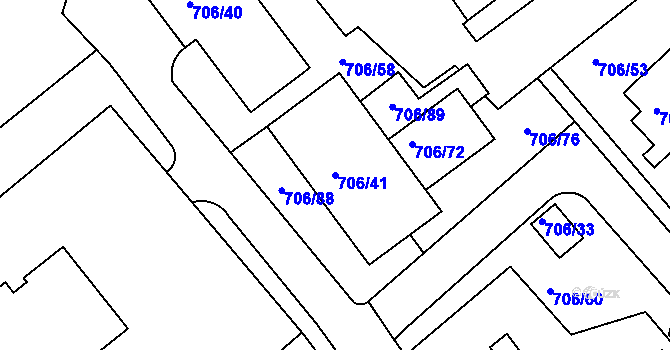 Parcela st. 706/41 v KÚ Frýdek, Katastrální mapa
