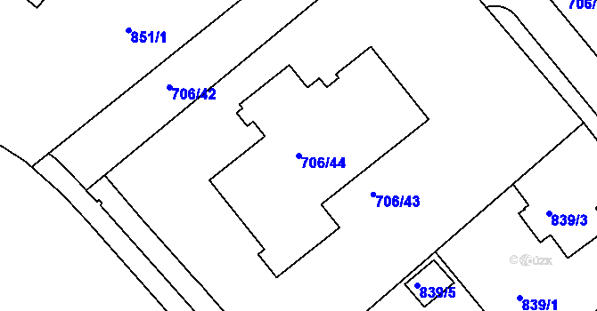 Parcela st. 706/44 v KÚ Frýdek, Katastrální mapa