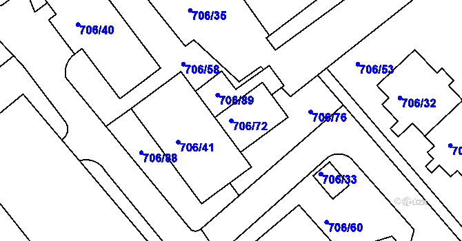 Parcela st. 706/72 v KÚ Frýdek, Katastrální mapa