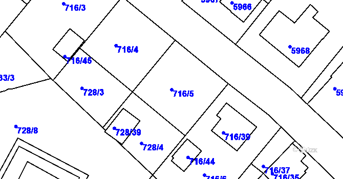 Parcela st. 716/5 v KÚ Frýdek, Katastrální mapa