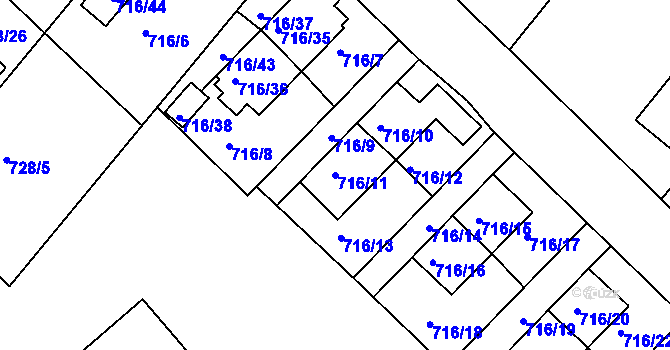 Parcela st. 716/11 v KÚ Frýdek, Katastrální mapa