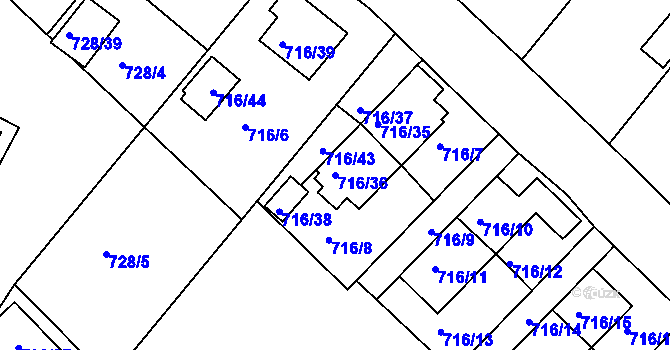 Parcela st. 716/36 v KÚ Frýdek, Katastrální mapa