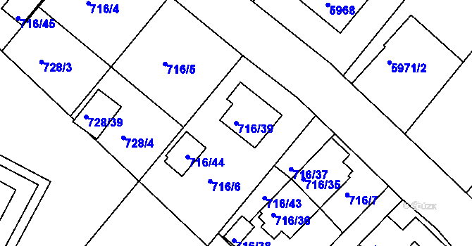 Parcela st. 716/39 v KÚ Frýdek, Katastrální mapa