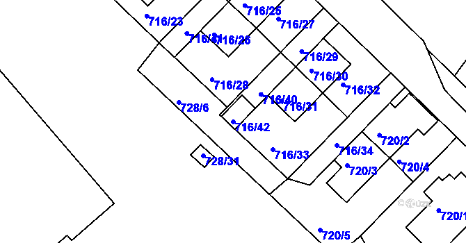 Parcela st. 716/42 v KÚ Frýdek, Katastrální mapa