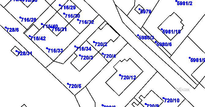Parcela st. 720/4 v KÚ Frýdek, Katastrální mapa