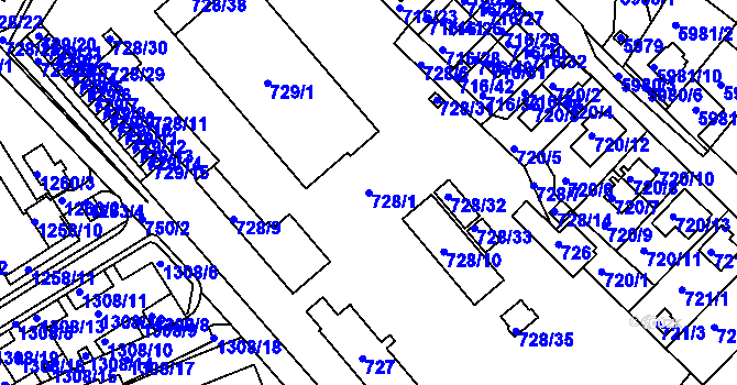 Parcela st. 728/1 v KÚ Frýdek, Katastrální mapa