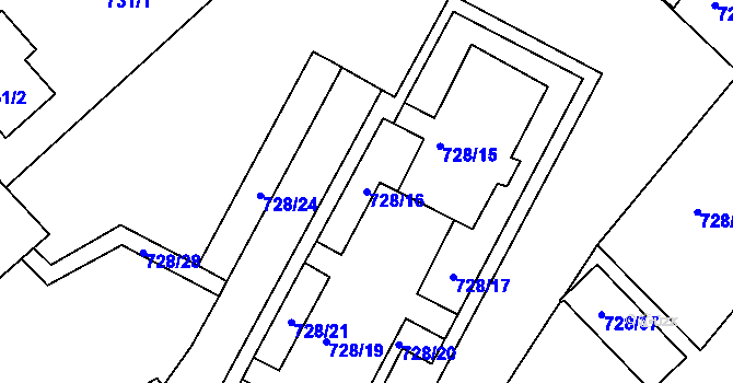 Parcela st. 728/16 v KÚ Frýdek, Katastrální mapa