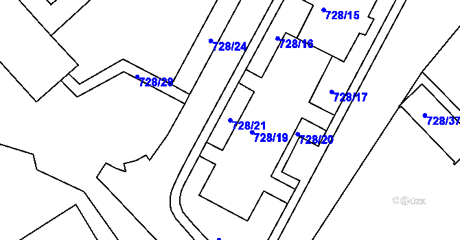 Parcela st. 728/21 v KÚ Frýdek, Katastrální mapa