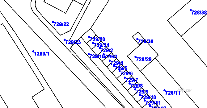 Parcela st. 729/3 v KÚ Frýdek, Katastrální mapa