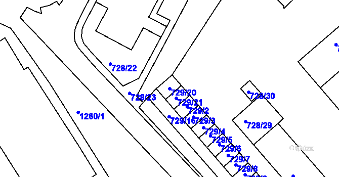 Parcela st. 729/20 v KÚ Frýdek, Katastrální mapa