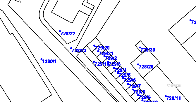 Parcela st. 729/21 v KÚ Frýdek, Katastrální mapa